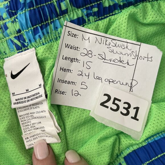 Nike Just Do It Swoosh Print Drawstring Volley Swim Shorts M Green NESSA558-001 - Picture 5 of 8